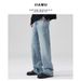 Men's Clothing High Street Light Blue Baggy Jeans Loose Flared Jeans For Men And Women Straight Slim And Versatile_mkmklike.com