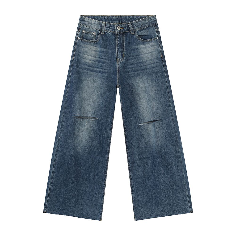 Men's Clothing American Oversize Washed And Ripped Design With Distressed And Bleached Street Jeans_mkmklike.com