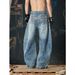 Men's Heavy Duty Sparkly Rhinestone Jeans Design Conscious Washed Blue Curved Wide Leg Floor Length Trousers_mkmklike.com