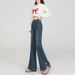Plus-size Women Can Wear Slightly Flared Jeans That Don't Cling To The Legs, High-waisted, Slimming, Stretchy, With Side_mkmklike.com