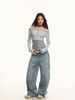Plus Size Trendy High-Waisted Flared Jeans For Women - Vintage Print Wide Leg Denim Pants With Distressed Details_mkmklike.com