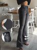 Women's Stretch Flared Jeans - Slimming Gray Denim Pants With Vintage Wash & Bootcut Silhouette, High-Street Fashion Trousers_mkmklike.com