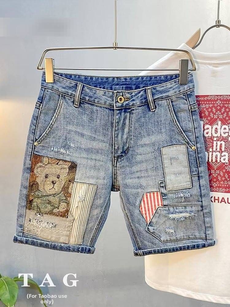 Men's Slim Fit Denim Shorts Mid-Length Casual Five Point Pants Thin American Style Plus Size Summer Shorts_mkmklike.com