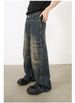 Retro Patchwork Zipper Workwear Style Multi-pocket Loose Washed Denim Jeans Trendy_mkmklike.com