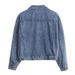 Women's Embroidered Denim Jacket – Heavyweight Vintage Dragonfly Beaded Loose Fit Long Sleeve Coat (Black & Denim Blue, M-XL)_mkmklike.com