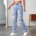 Women's Clothing Pocket Ripped Casual Denim Wide Leg Pants_mkmklike.com