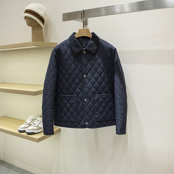 LP Edition Classic Diamond Pattern 2025 Autumn Winter Loose Short Casual Business Men's Turn-Down Collar Cotton Jacket_mkmklike.com