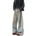 Abandoned Earth Style Wide Jeans Men's Spring American High Street Dirty Loose Straight Leg Casual Pants_mkmklike.com