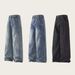 Men's Loose Fit Straight Leg Jeans – Vintage Washed Denim Pants With Slight Flare_mkmklike.com