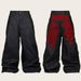 Unisex High-Street Heavy-Duty Patchwork Denim Pants – Grunge Checkered Overlays, Vintage Wide-Leg Silhouette, Subculture Revival, Streetwear Staple_mkmklike.com