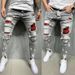 Men's Distressed Printed Sold In Quantity, With Stickers And Elastic Small Leg Jeans, New Style_mkmklike.com