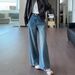 Women's Clothing Retro Blue Wide Leg Jeans High Waisted Slimming Loose Fit Versatile Straight Leg Curved Trousers For Women Autumn_mkmklike.com