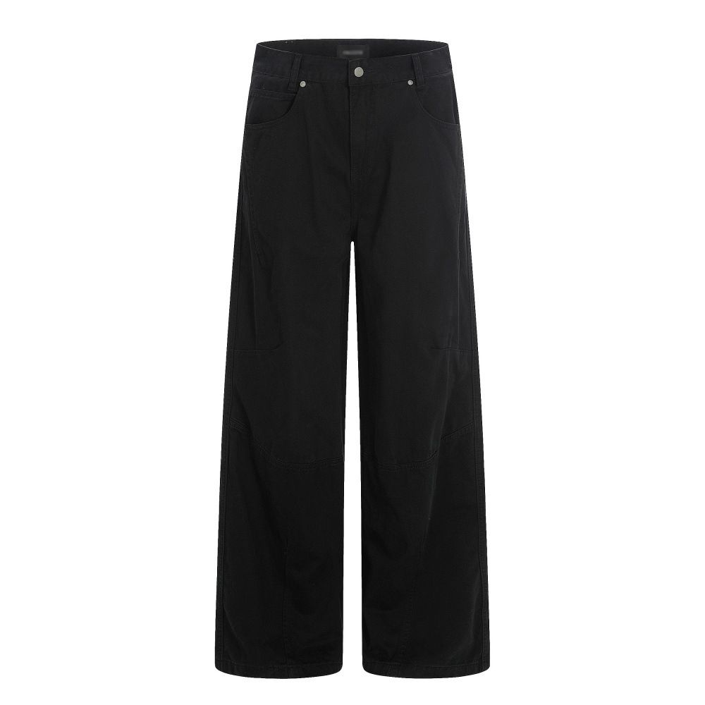 Men's Washed Distressed Denim Straight Leg Trousers Retro High Street Trendy Design Midweight Softener Loose Casual Style Blue_mkmklike.com