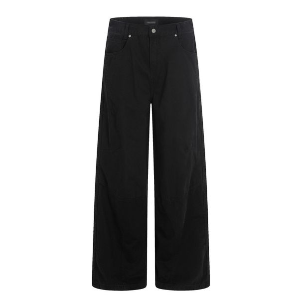 Men's Washed Distressed Denim Straight Leg Trousers Retro High Street Trendy Design Midweight Softener Loose Casual Style Blue_mkmklike.com