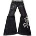Gothic Punk Low-Rise Embroidered Flare Jeans For Men - Y2K Vintage Washed Denim Pants With 3D Embroidery, Dark Aesthetic Streetwear_mkmklike.com