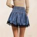 K Blue Elastic Waisted Denim Skirt A-line Skirt Lace Skirt Edge Anti Peeping Pants_mkmklike.com