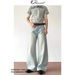 Streetwear Cargo Jeans – Oversized Fit, High-Waisted, Washed Blue, Unisex Distressed Denim With Drawstring Waist (S-XXXL, Polyester Blend)_mkmklike.com
