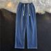 Men's Clothing Elastic Waist Denim Trousers Spring And Autumn Wide Leg Mopping Trousers Autumn And Winter Loose Straight Dark Blue Trousers_mkmklike.com