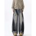 Washed Retro Distressed Black Ripped Jeans Straight Leg Loose Fit Slimming Wide Leg Trousers For Men_mkmklike.com