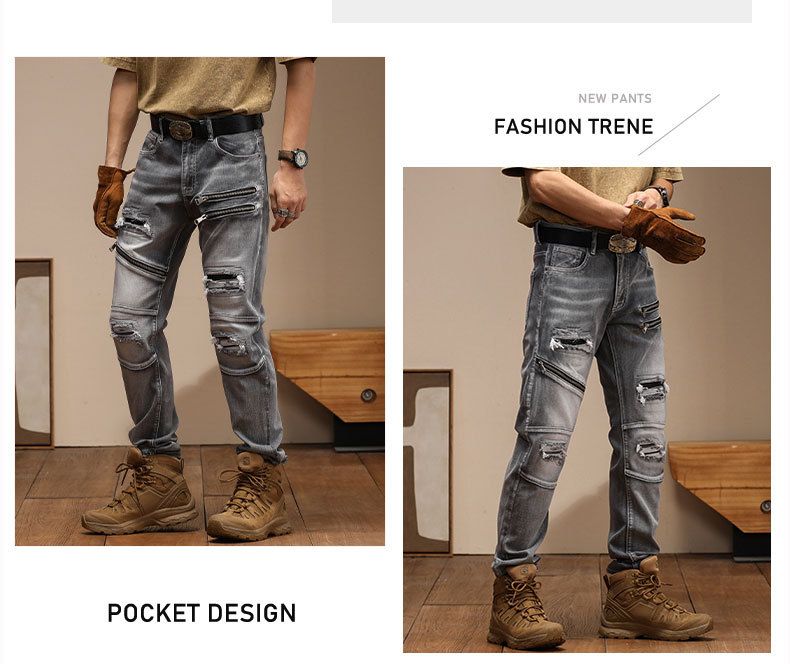 Men's Clothing Ink Splashed Jeans Fashionable Splatter Paint Ripped Skinny Jeans High Street Fashion Slim Fit Stretch Denim Pants For Casual & Riding_mkmklike.com