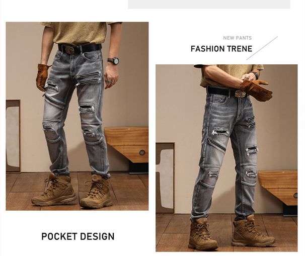 Men's Clothing Ink Splashed Jeans Fashionable Splatter Paint Ripped Skinny Jeans High Street Fashion Slim Fit Stretch Denim Pants For Casual & Riding_mkmklike.com