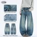 Men's Retro Washed Whisker Texture Curved Jeans American Style Unisex Baggy Wide Leg Trousers_mkmklike.com