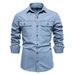 Autumn New High-Quality Washed Denim Men's Casual Cotton Long Sleeved Shirt_mkmklike.com