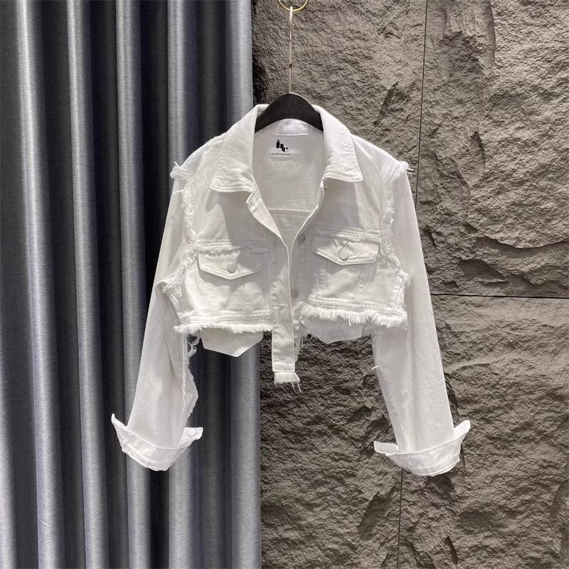 Women's White Denim Jacket Loose Fit Korean Style Short Top Spring Autumn New 2026_mkmklike.com
