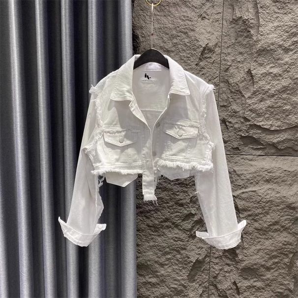 Women's White Denim Jacket Loose Fit Korean Style Short Top Spring Autumn New 2026_mkmklike.com