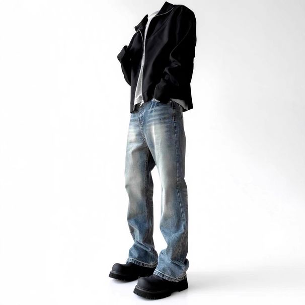 Men's Clothing Men's Vintage Washed Denim Jeans - Straight To Slightly Flared Fit, Cleanfit Aesthetic, Streetwear Vibe, Comfortable Cotton Fabric_mkmklike.com