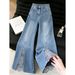 High Waist Wide Leg Blue Patchwork Denim Jeans Korean Style Fashionable Chic Trendy New Summer Women's Pants_mkmklike.com