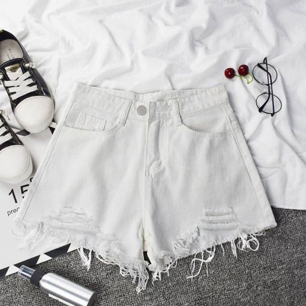 Women's High Waist Denim Shorts Korean Style plus Size Loose Wide Leg A-Line Ripped Frayed Hem Trendy Hot Pants Summer 2022_mkmklike.com