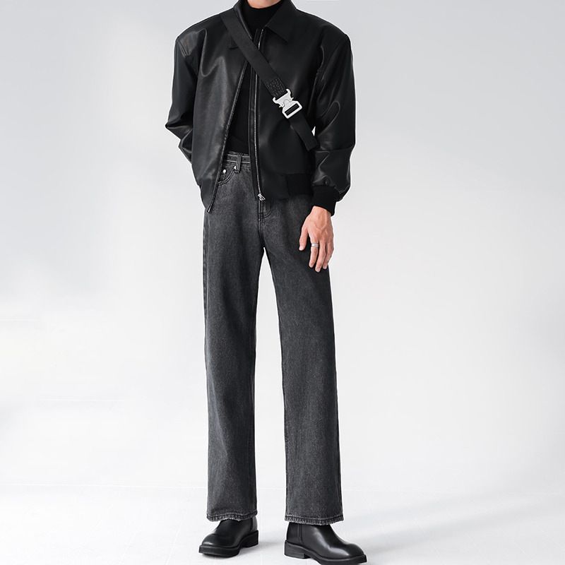 Nordmann American Style Black Gray Jeans Men Straight Loose Spring Autumn High Street Trendy Brand Vibe Cool Slim Casual Pants_mkmklike.com