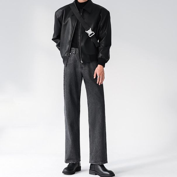 Nordmann American Style Black Gray Jeans Men Straight Loose Spring Autumn High Street Trendy Brand Vibe Cool Slim Casual Pants_mkmklike.com