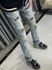 Distressed Paint-Splatter Jeans – Slim Fit Cropped Denim With Street Art Aesthetic (Stretch Cotton / High-Low Washed Blue)_mkmklike.com