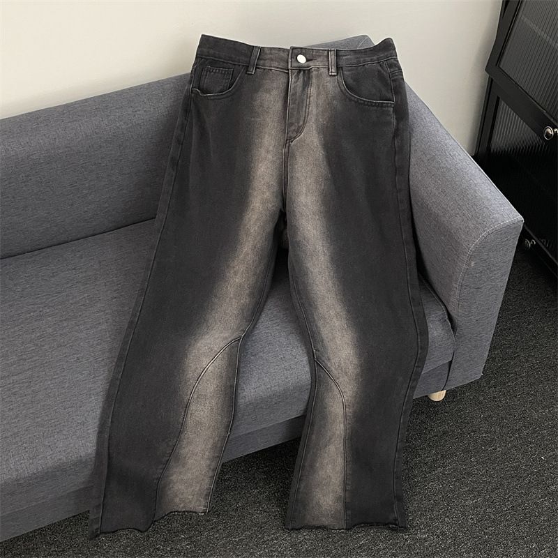 Men's Gradient Frayed Hem Flared Jeans – Vintage Washed Denim Pants With Distressed Details (S-3XL, Blue/Black)_mkmklike.com