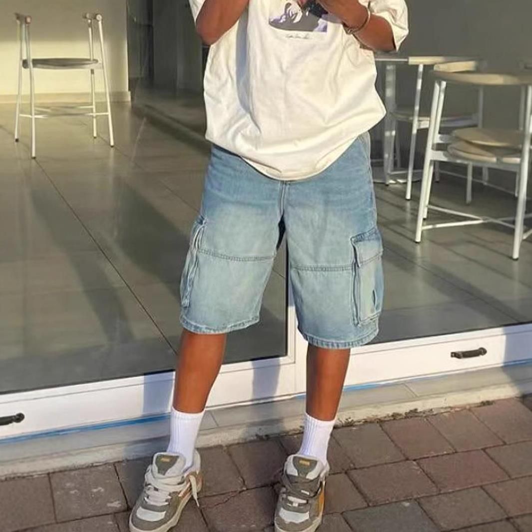 Men's Loose Fit Denim Shorts European American Street Fashion INS Hot Workwear Item_mkmklike.com