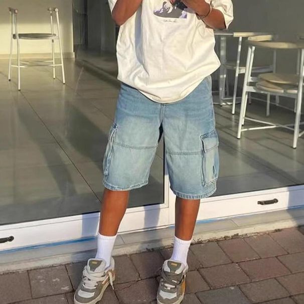 Men's Loose Fit Denim Shorts European American Street Fashion INS Hot Workwear Item_mkmklike.com