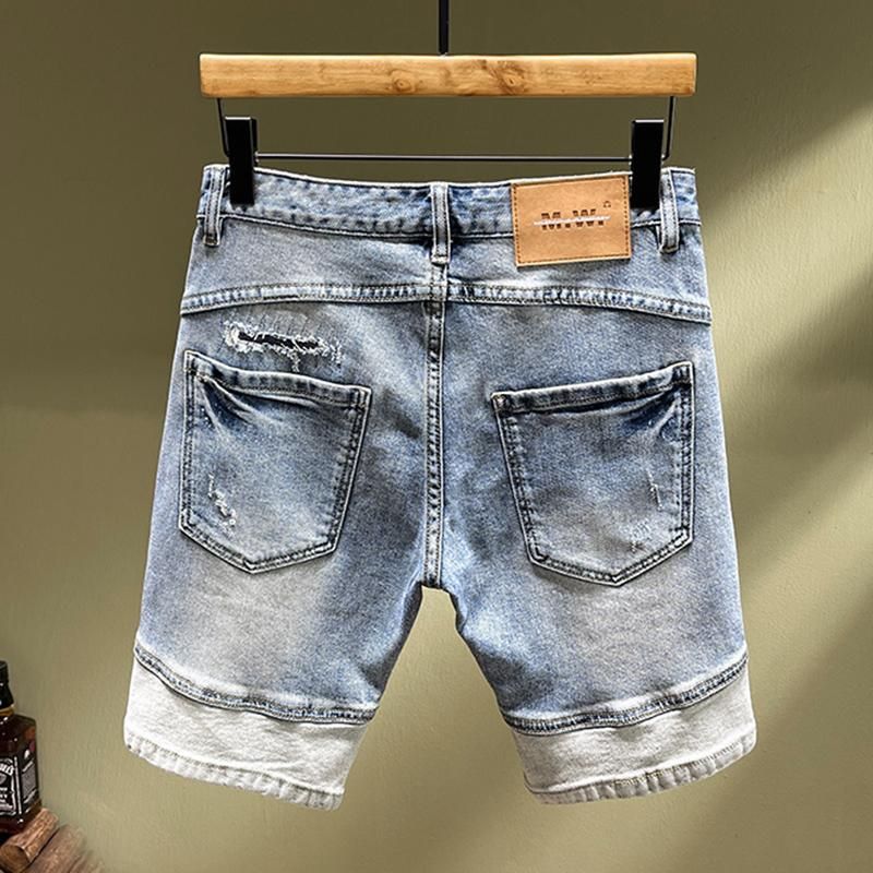 2026 New Hong Kong Style American Denim Shorts Men's Summer Tide Brand Five-point Middle Pants Ruffian Handsome Fried Street Beggar Hole_mkmklike.com