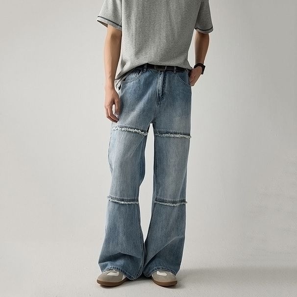 Men's Clothing Retro Loose Fitting Flared Jeans For Men American High Street Fashionable Trendy Design Long Pants Cool Rebellious Vibe New Style_mkmklike.com