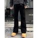 Men’s High-Waisted Straight-Leg Jeans – Black Washed Denim With Slight Flare, Streetwear Staple For Tall & Slim Fit_mkmklike.com