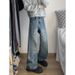 Retro Washed High Street Blue Jeans Loose Fit Straight Leg Wide Leg Pants for Men Youthful Slightly Flared Vibe Style Distressed_mkmklike.com