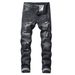 Men's Black Ripped Denim Jeans Mid-Waist Wide Leg Pants Non-Stretch Cotton North American Export Style Amazon Collection_mkmklike.com
