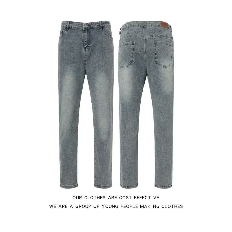 New 2025 Style Men's Washed Vintage Slim Fit Jeans Spring/Summer Casual Comfortable mid Waist Long Pants Softener Non-Stretch_mkmklike.com