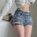 High Waisted Denim Shorts for Women Hollowed out Lace up Slimming Distressed Frayed Edges American Retro Hot Girl Tight Fitting Summer_mkmklike.com