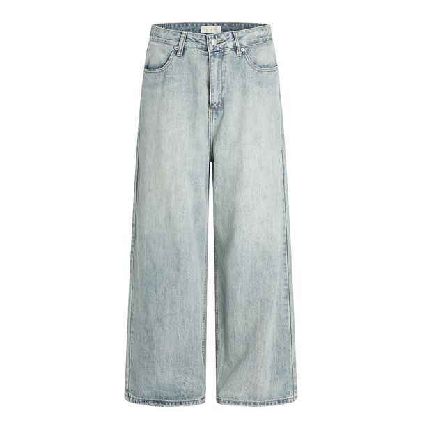 Punk Washed Denim Wide-Leg Men Loose Versatile Distressed Casual Straight Long Pants Cleanfit Trend_mkmklike.com