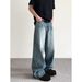 Cleanfit Men's Distressed Blue Jeans High Street Style Trendy Straight Leg Versatile Wide Leg Trousers Cool And Stylish_mkmklike.com