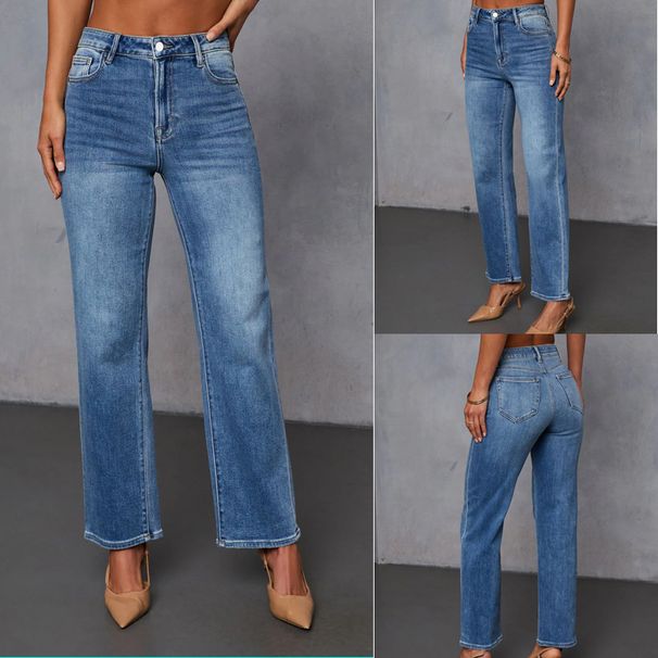 Women's Clothing Fashion Temperament Commuter Slim Fit Stretch Denim Jeans - Comfortable Straight Leg Pants For Work & Casual Wear (Blue, Size S)_mkmklike.com