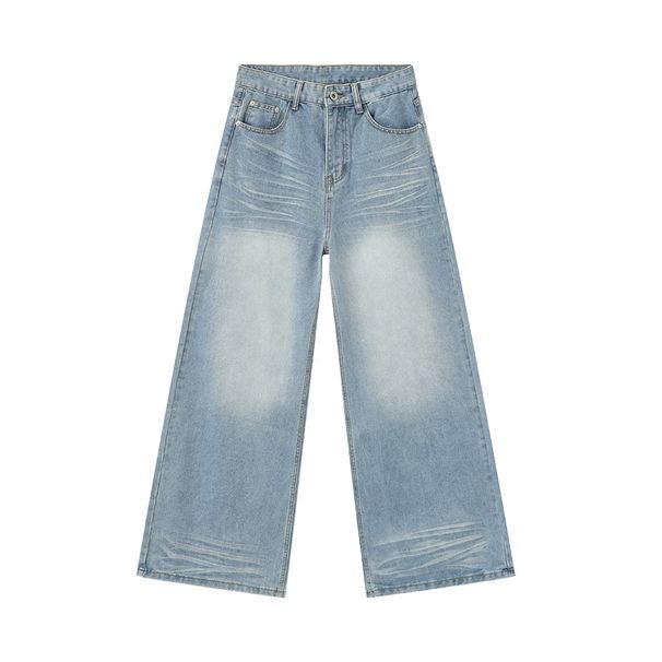 EF JEANS | 2024 New American Washed Crease Design Sense Straight Mopping Old Light Blue, Jeans_mkmklike.com