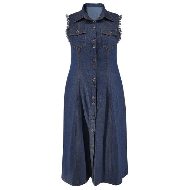K Large Size Women's Button Up Cardigan Denim Long Dress_mkmklike.com